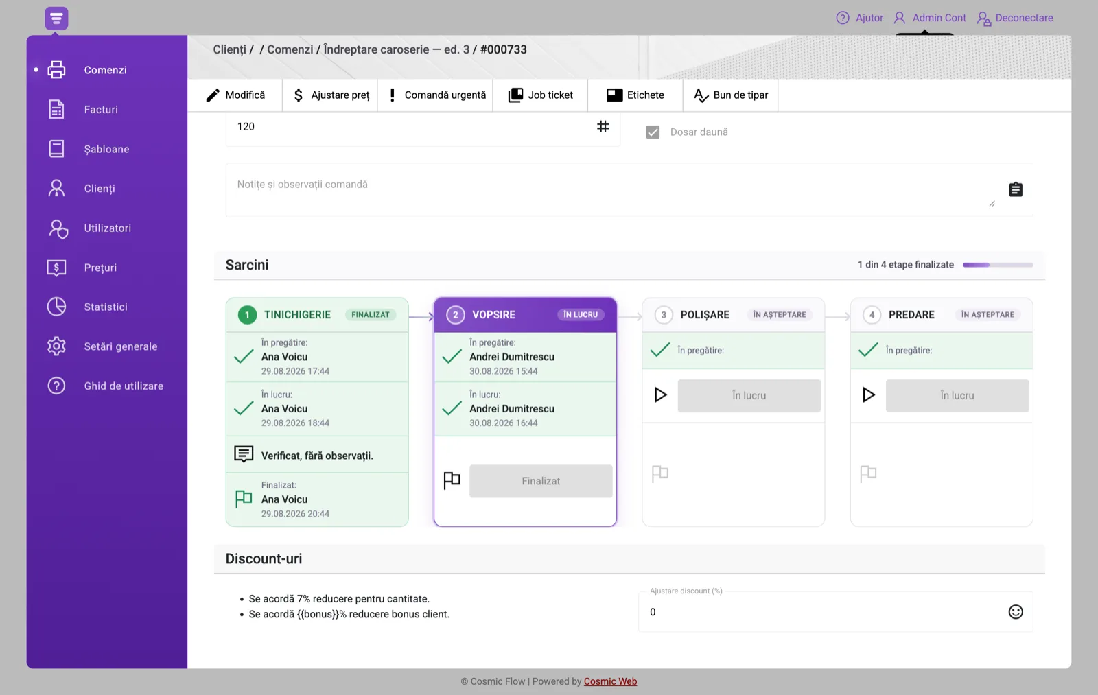 Etapele de producție configurate pentru service auto și vopsitorie